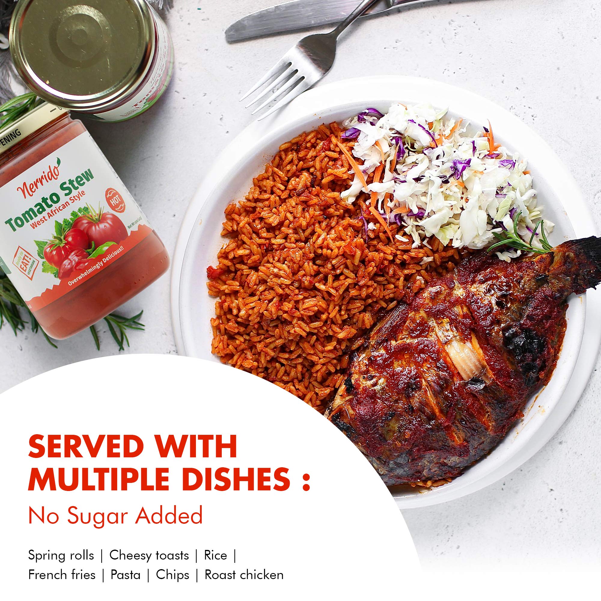 Nerrido African Style Hot Pasta Sauce - Canned Tomato Stew & Jollof Rice Red Sauce with Vegetables and Spices, 16oz (454g) | Perfect for Pasta, Rice Dishes & African Cuisine | Hot Flavor (1 Pack)