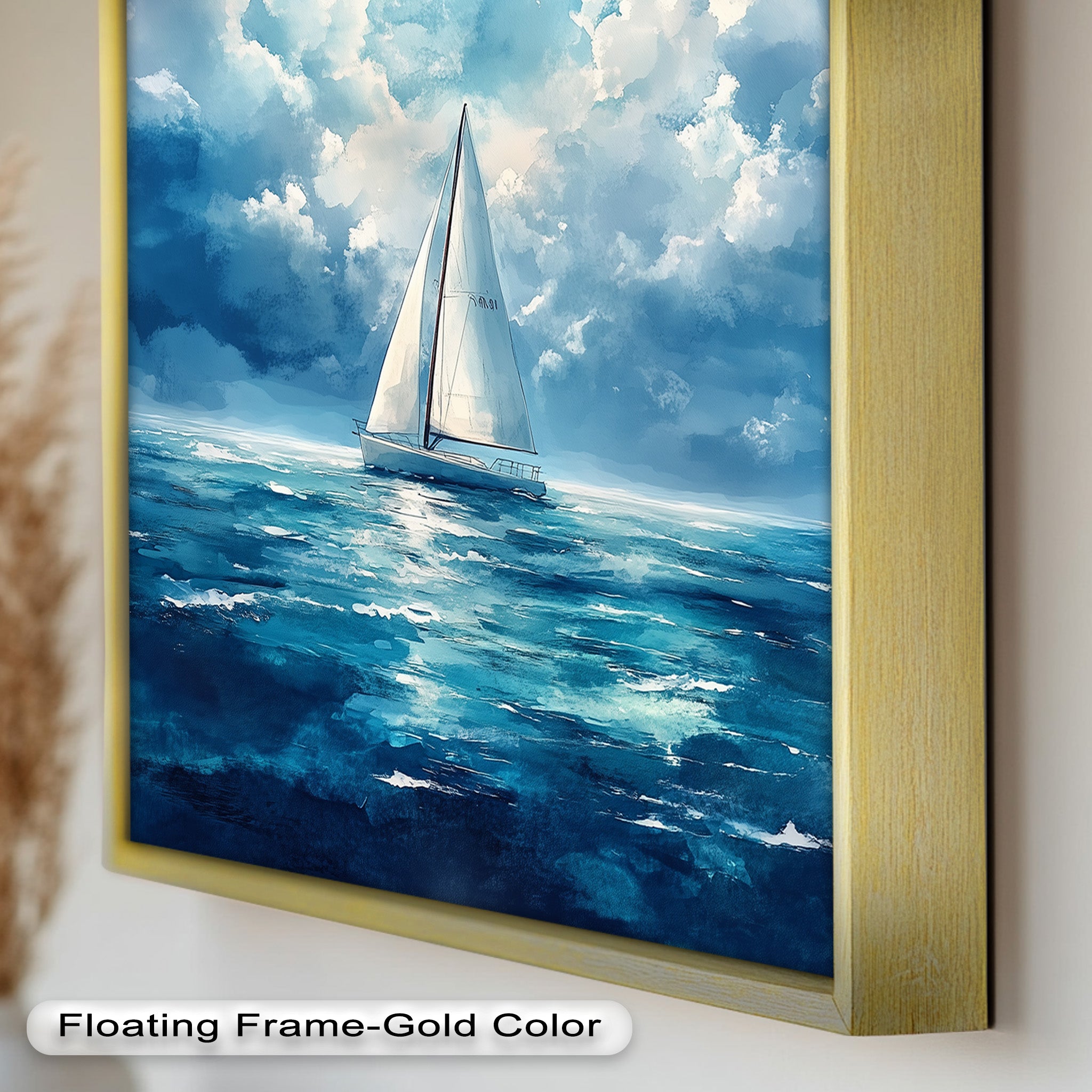 Blue Sky White Sailboat Oil Painting - Handmade Nautical Wall Art for Living Room, Bedroom & Office Decor