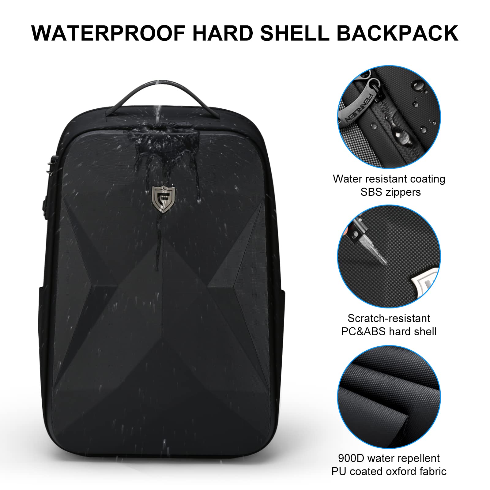 FENRUIEN 17 Inch Waterproof Anti-Theft Laptop Backpack for Men with USB C Charging Port - Hardshell Business Travel & Gaming Computer Bag (Black) - Perfect for Work, College, Commuting & Airplane Carry-On