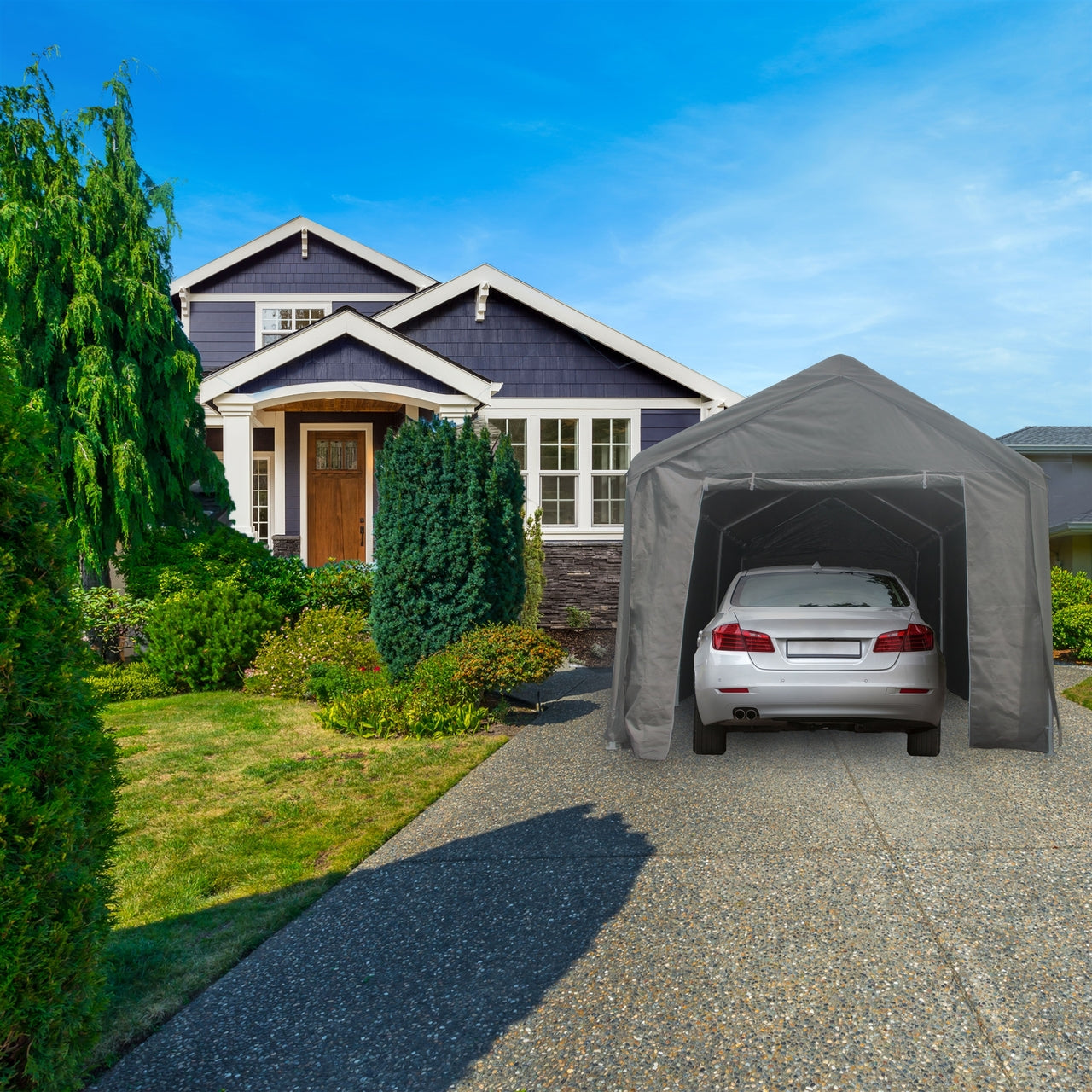 Heavy Duty 10x20 FT Aleko Outdoor Carport Canopy Tent - Gray Weatherproof Shelter for Cars, Trucks & Outdoor Storage | Perfect for Driveway, Backyard & RV Protection