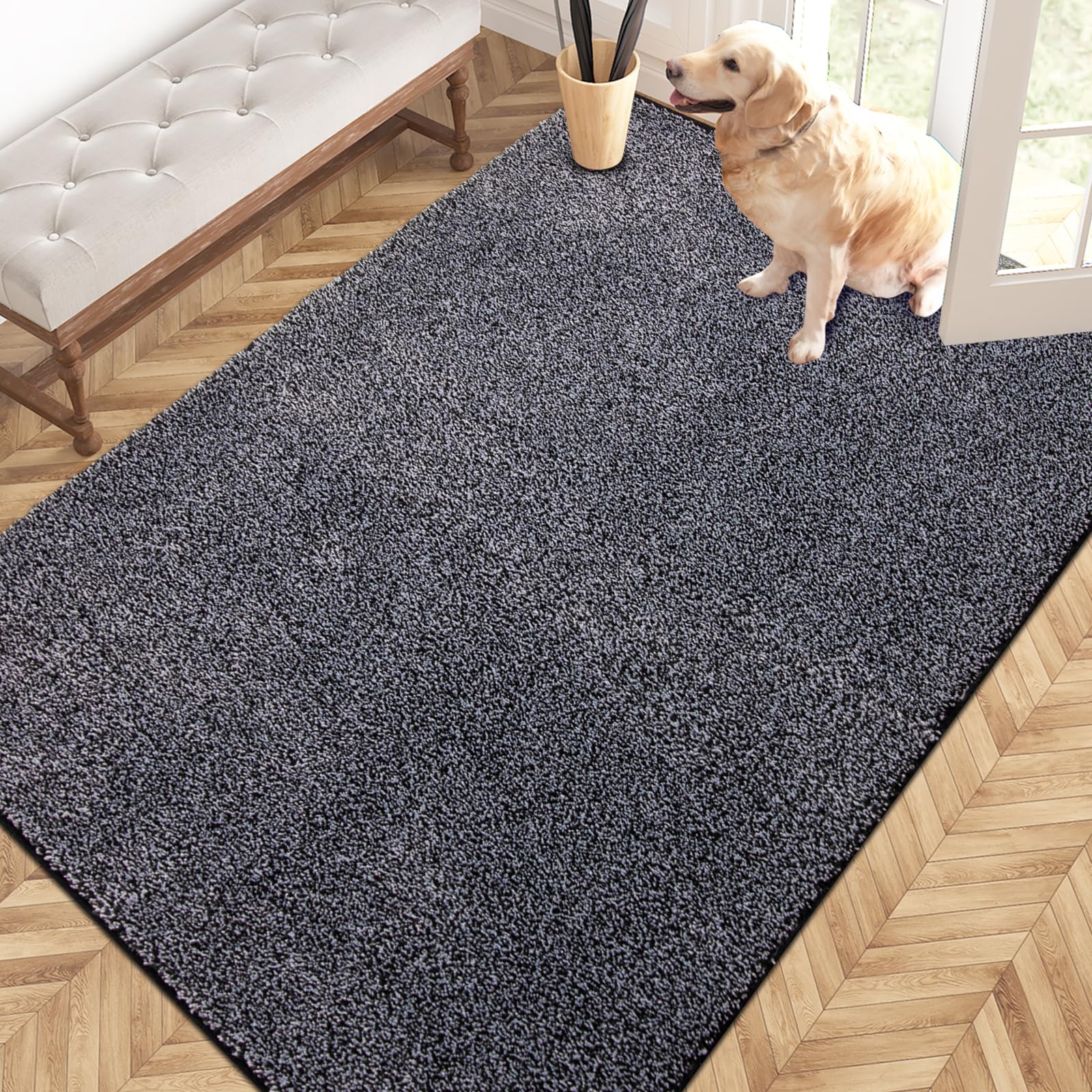 PURRUGS 4x6 Feet Non-Slip Washable Area Rug - Pet Friendly, Stain Resistant Entryway Mat for Hallway, Living Room, Bedroom & Mudroom - Bluish Grey-Black | Perfect for High Traffic Areas & Pet Owners