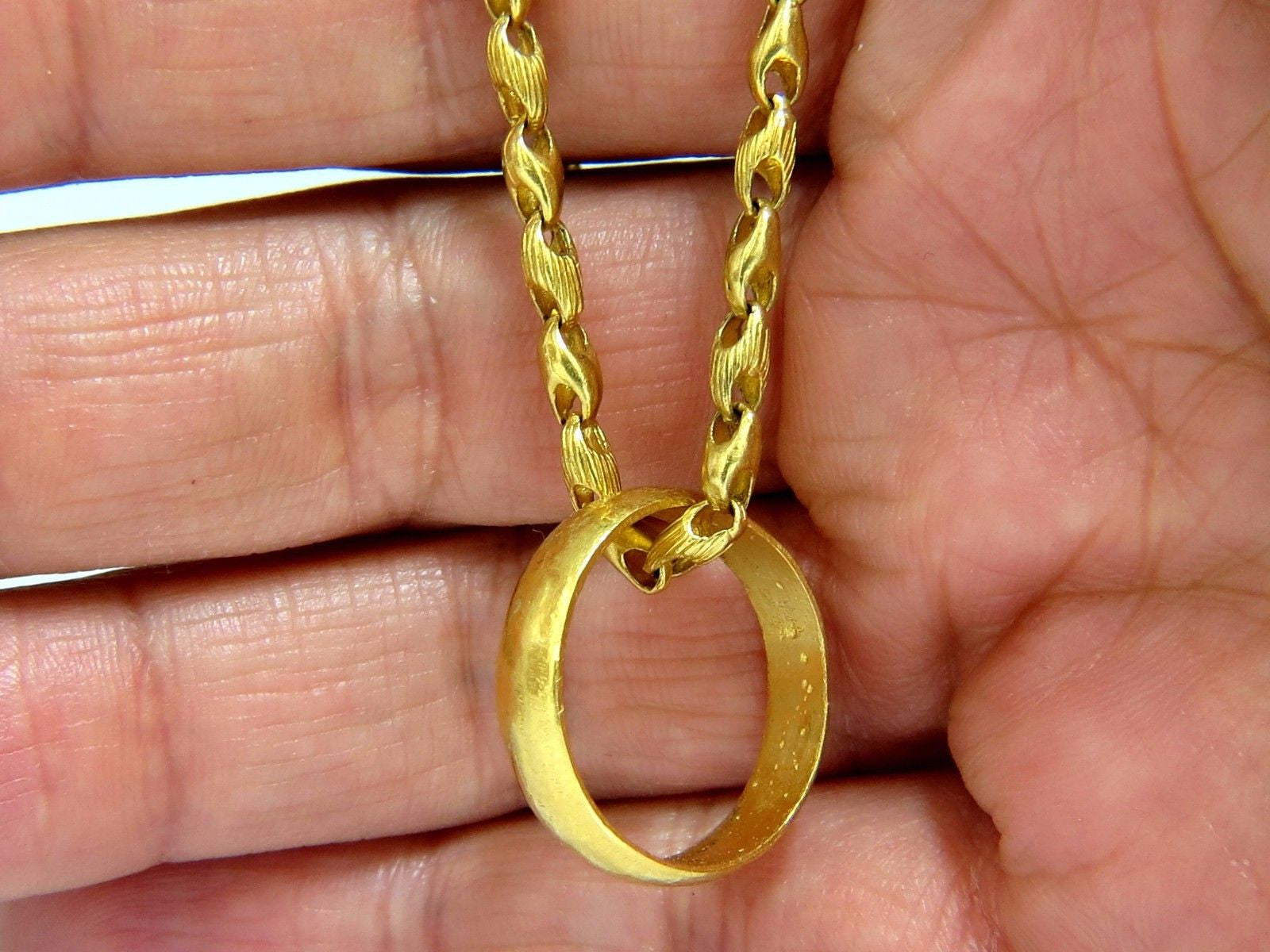 22Kt Gold Ring and Chain Necklace Set - Classic Rustic Hammered Deco Jewelry for Women - Perfect for Weddings, Parties, and Everyday Elegance