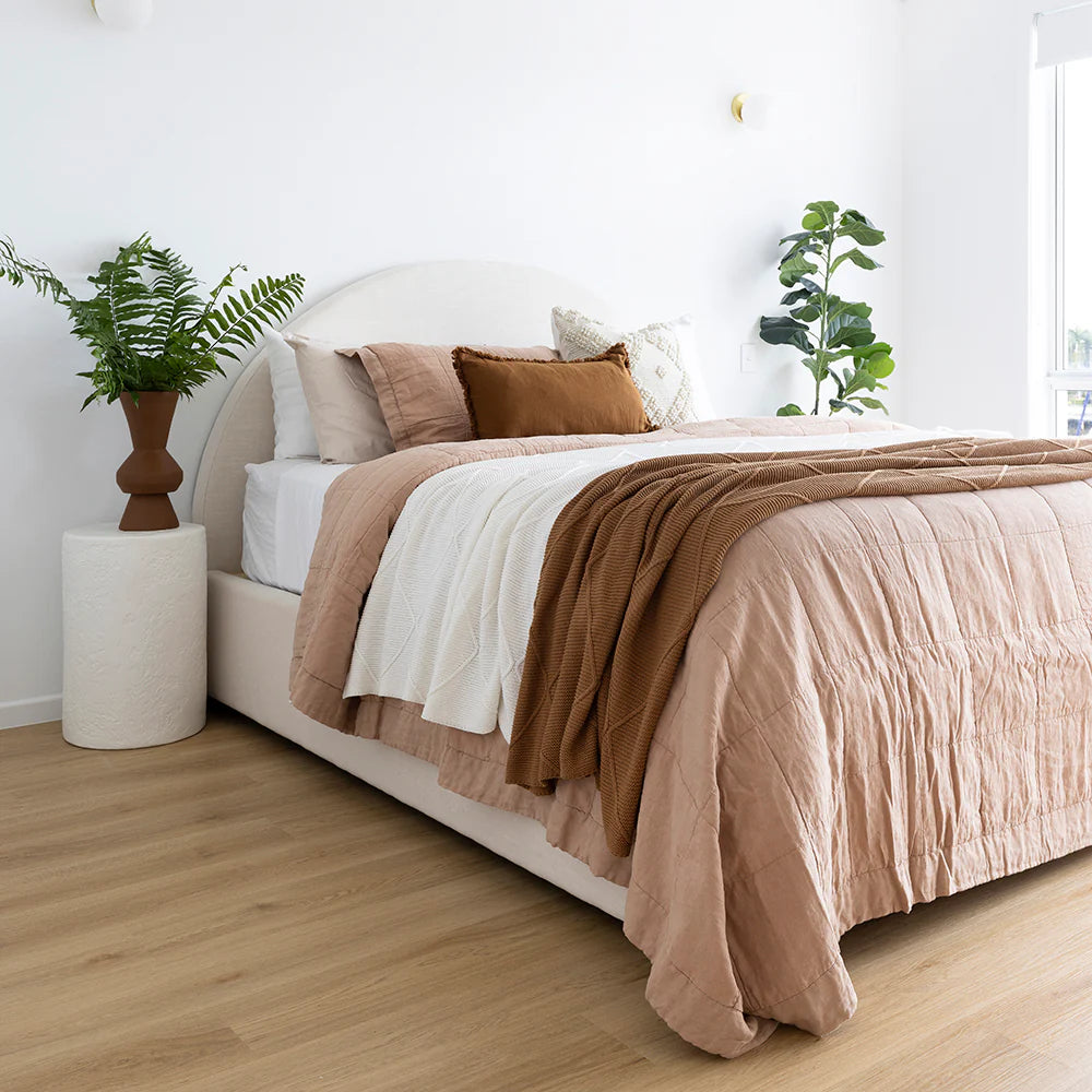 Bambury French Flax Linen Ivory Quilted Coverlet - Luxury Bedding for Master Bedroom, Guest Room & Cozy Home Decor