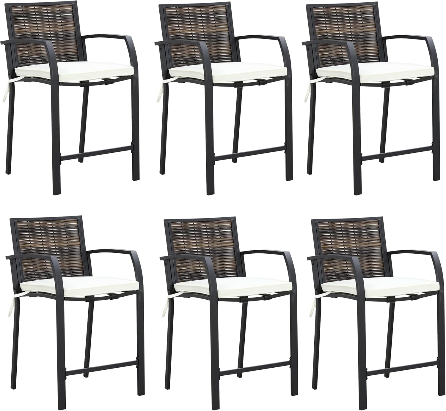 LOKATSE HOME 6-Piece Counter Height Bar Stool Set with Armrests - Beige Patio Chairs for Garden, Pool, Lawn & Backyard - Perfect for Outdoor Dining, Entertaining & Relaxation