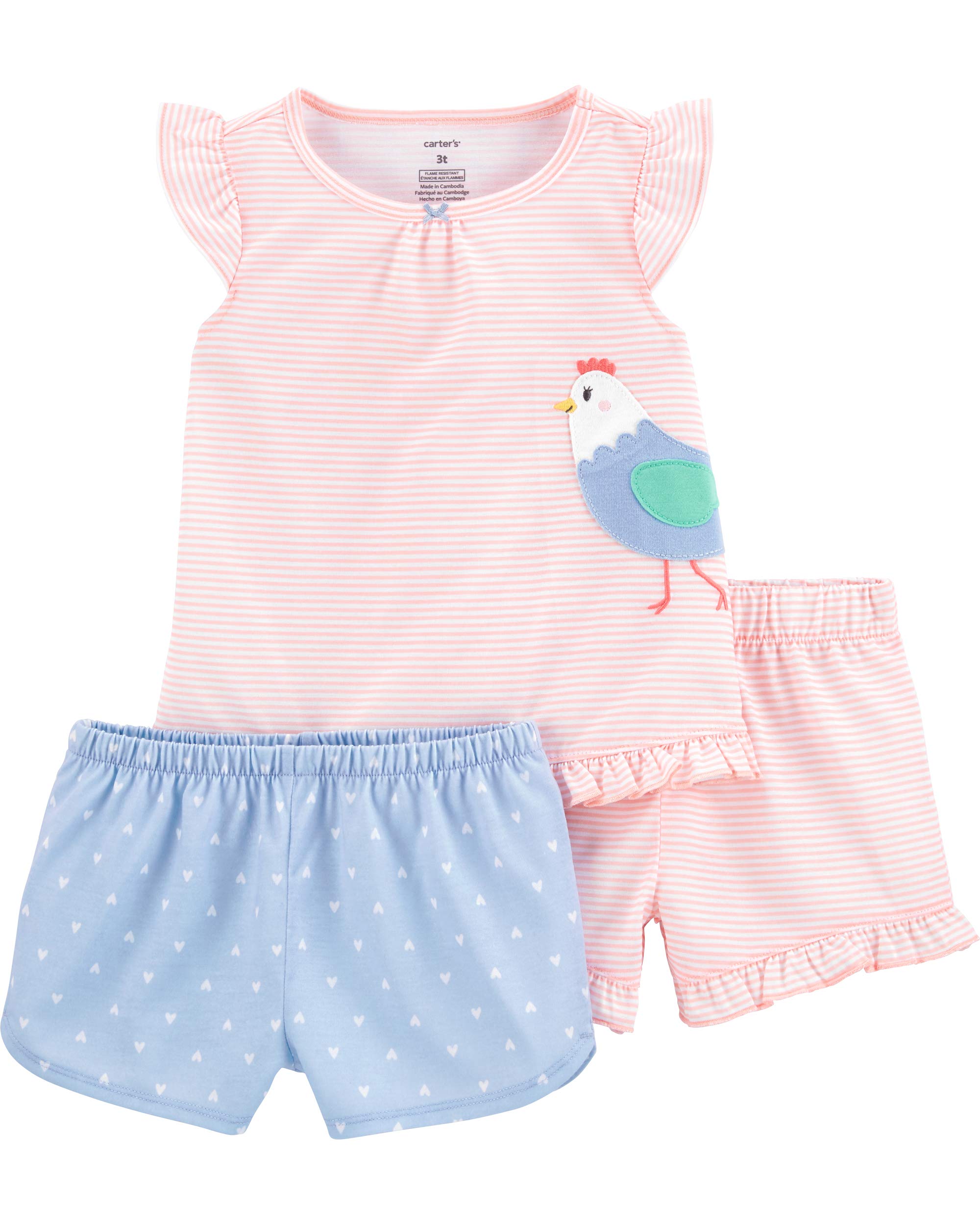 Carter's 3-Piece Polyester Pajama Set for Toddlers - Chicken Print, Size 4T - Soft & Comfortable Sleepwear for Boys & Girls - Perfect for Bedtime, Lounging & Sleepovers