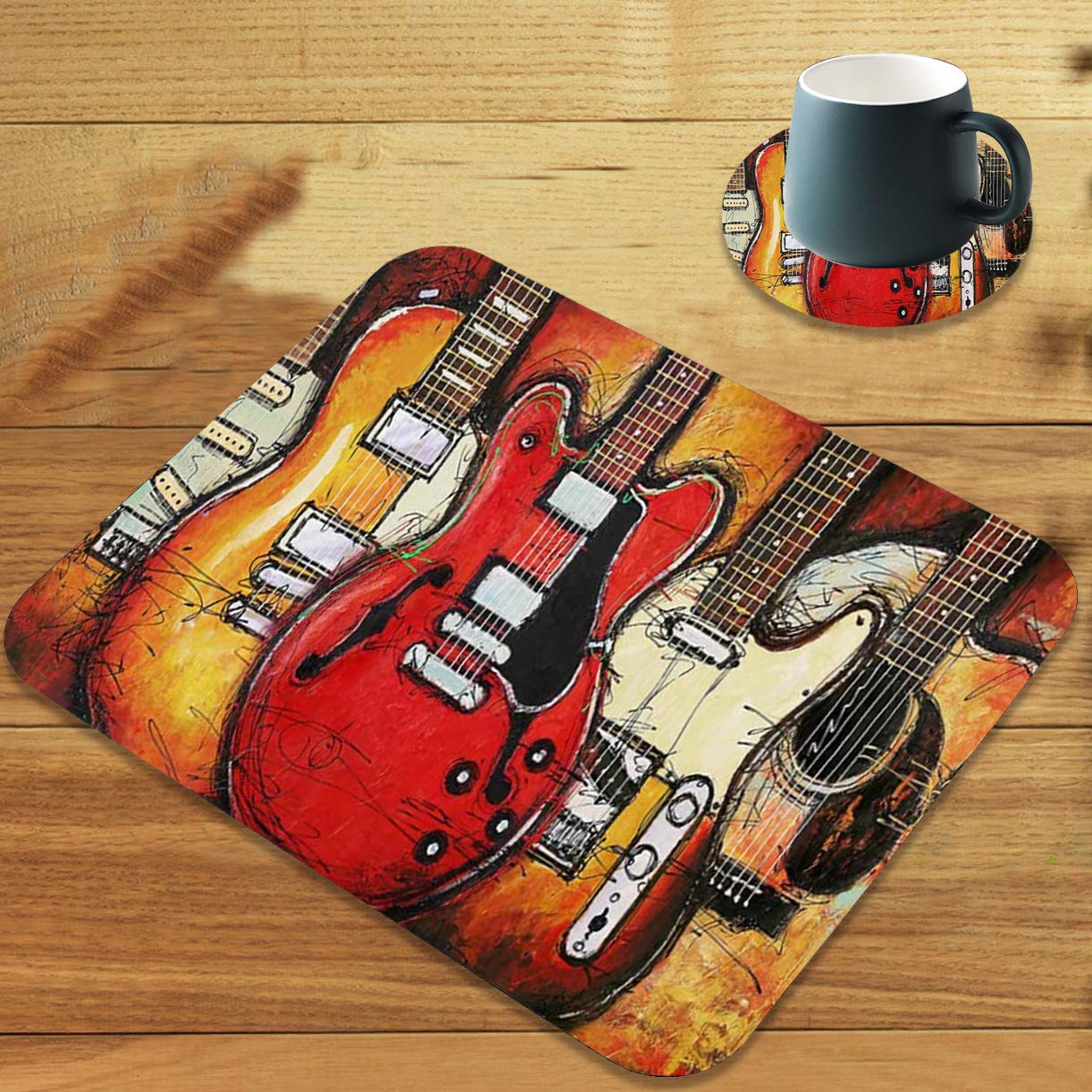 Custom Gaming Mouse Pad with Non-Slip Rubber Base - Tapestry Guitar Design Mousepad & Coaster Set for PC, Laptop, Office & Gaming - Perfect for Work, Gaming & Home Computer Setup