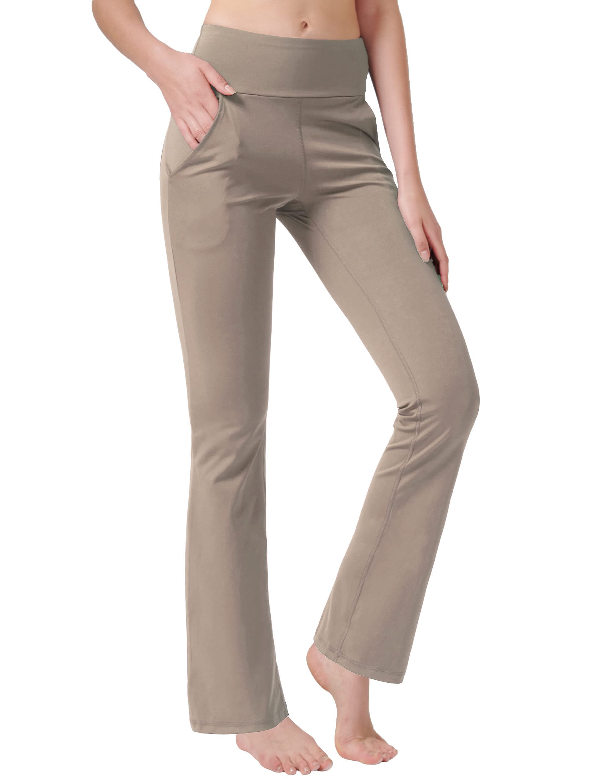 Nuveti Women's High Waisted Bootcut Yoga Pants with 4 Pockets - Tummy Control Workout Pants & Bootleg Dress Pants for Office, Yoga & Everyday Wear