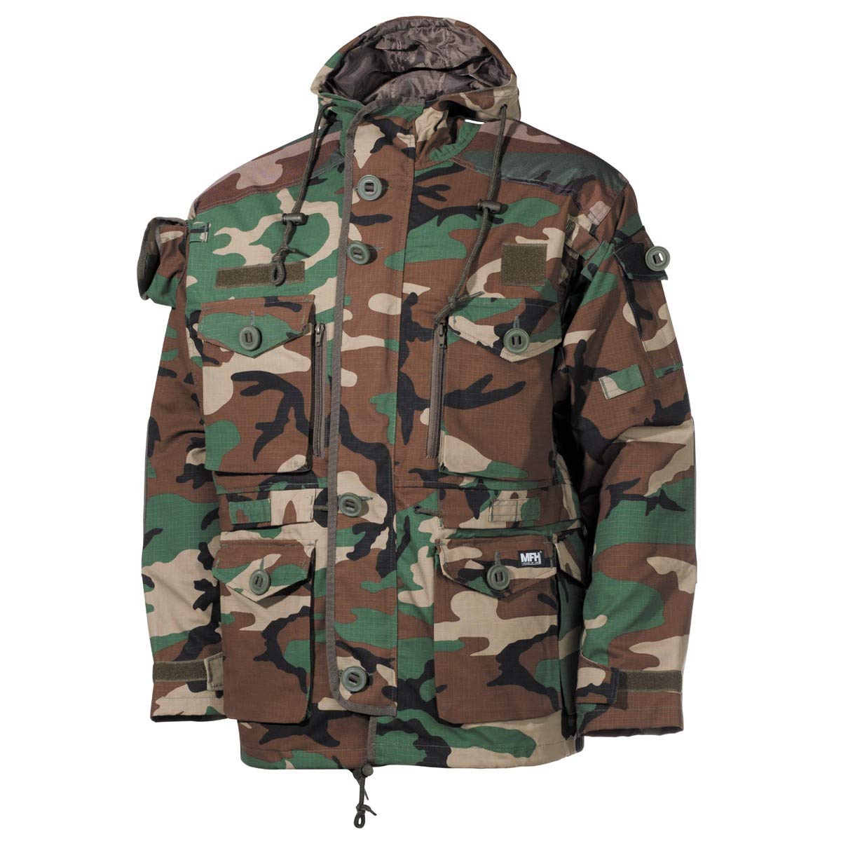 Men's Waterproof Outdoor Jacket - Lightweight Smock Coat for Hiking & Camping - Woodland Camo Design for Hunting & Tactical Use