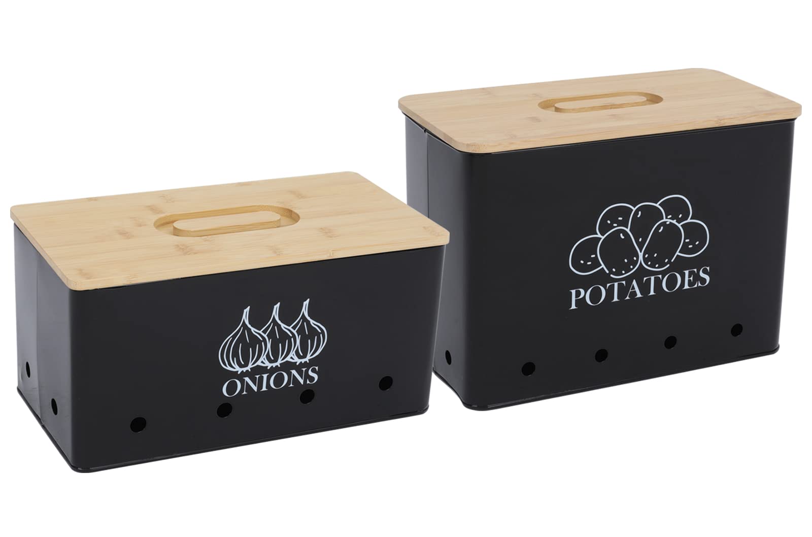 Potato and Onion Storage Box Set of 2 - Airtight Food Containers with Bamboo Lid & Ventilation Holes - Kitchen Vegetable Storage Canisters for Freshness - Perfect for Pantry, Countertop, or Fridge Organization