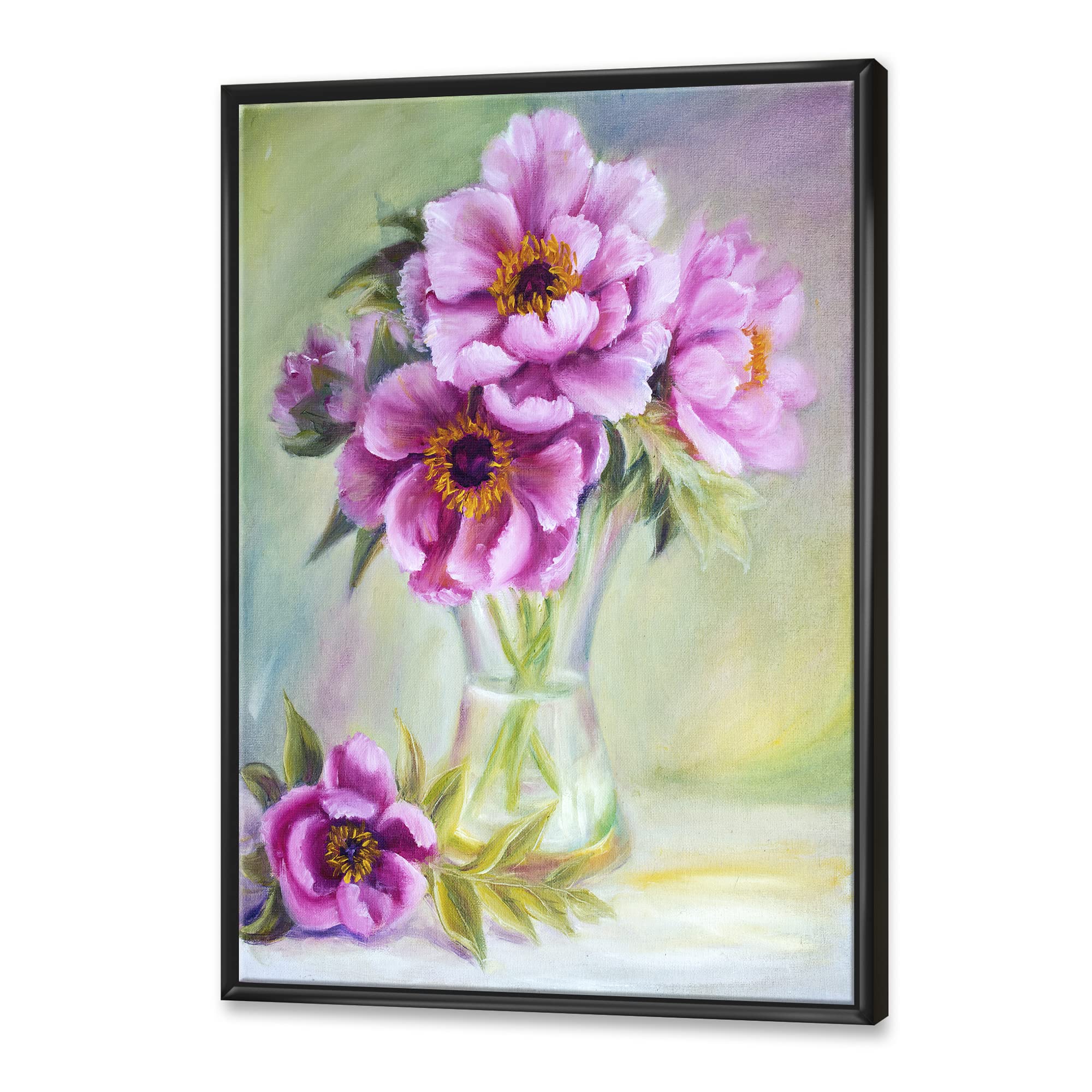 Peonies in Vase Still Life Oil Painting - Traditional Framed Canvas Wall Art Print for Living Room, Bedroom & Office Decor