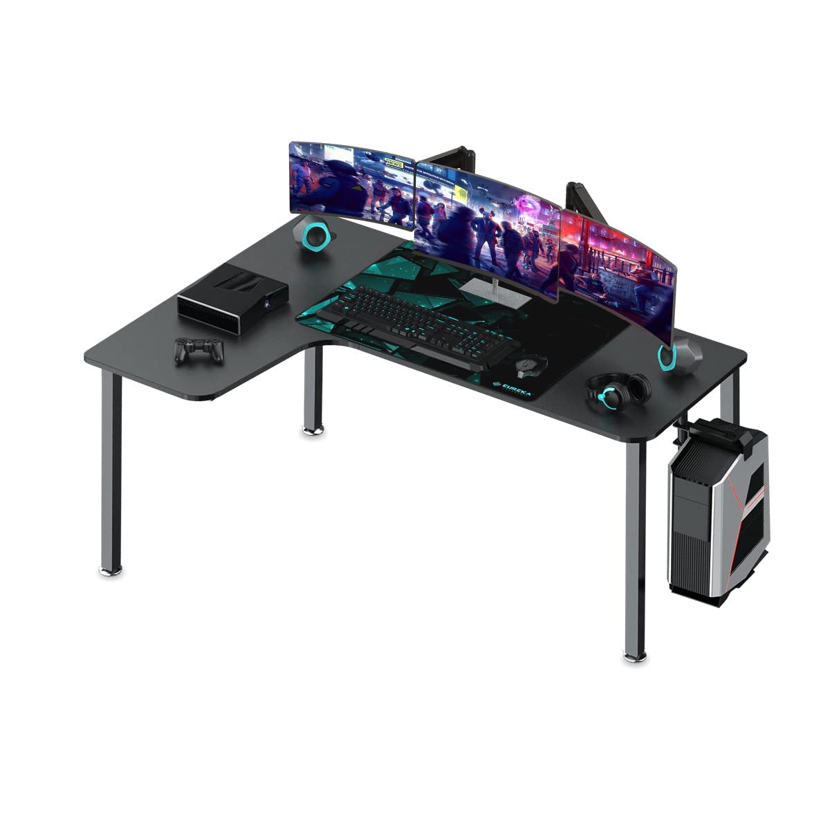 L-Shaped Computer Desk 60 Inch - Corner Gaming Desk with Large Mouse Pad, Study Writing Workstation, Sturdy Metal Frame, Easy to Assemble (Black) - Perfect for Home Office, Gaming Setup & Small Spaces