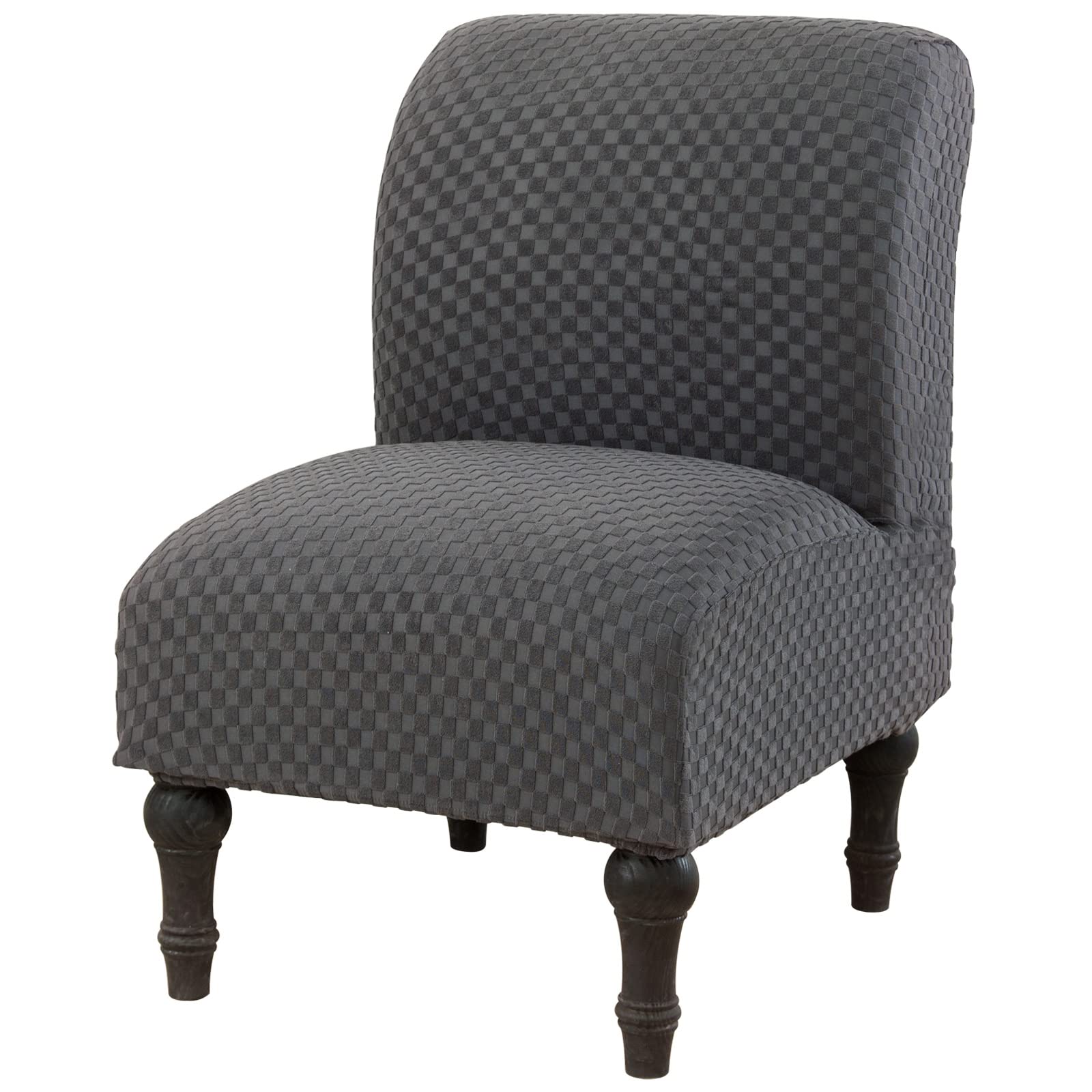 Stretch Jacquard Armless Accent Chair Slipcover - Washable Furniture Protector for Slipper Chairs Without Arms (Dark Grey, 1 Pack) | Perfect for Living Room, Bedroom & Home Decor