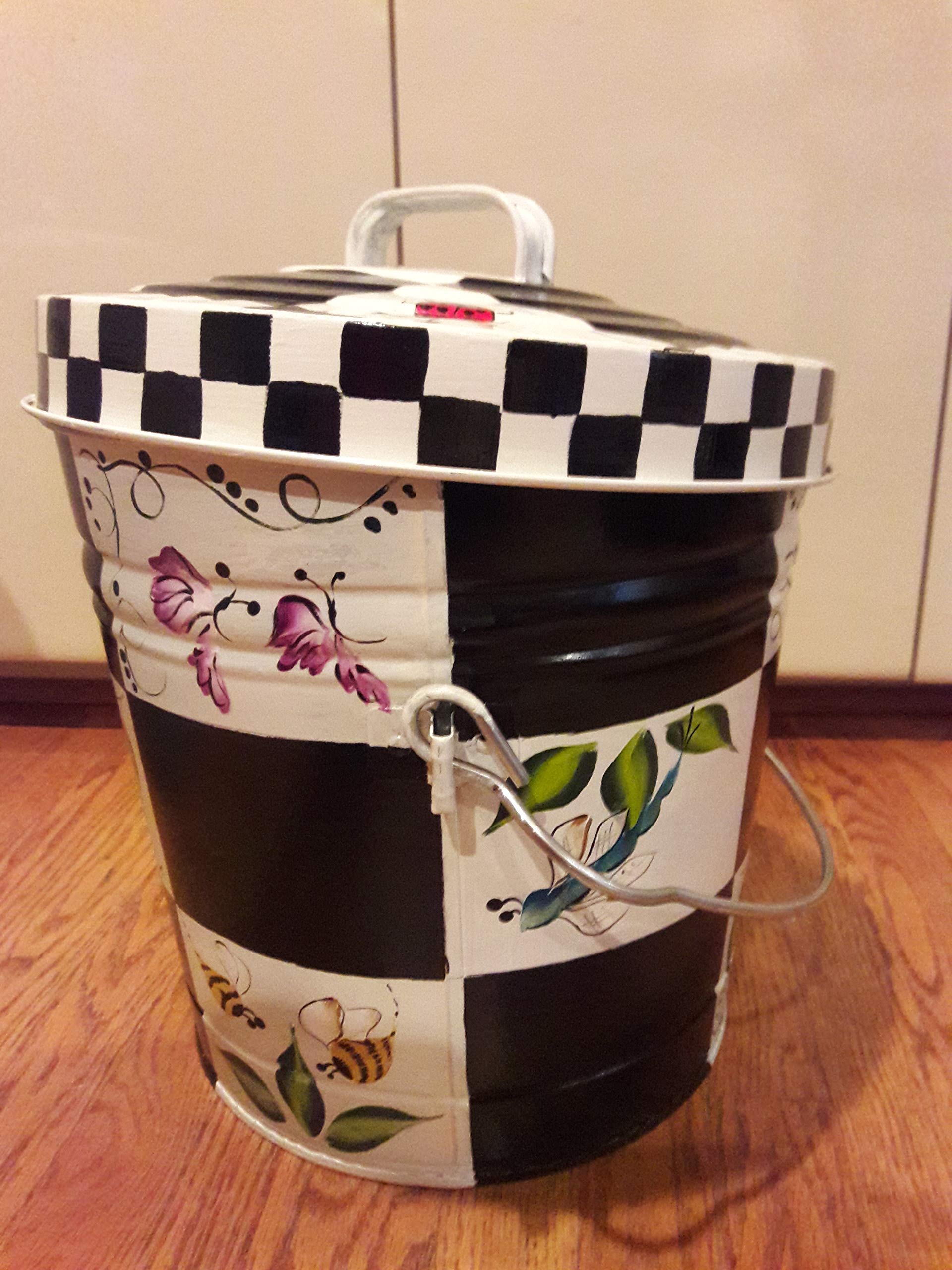 10 Gallon Hand Painted Decorative Trash Can - Elegant Waste Bin for Kitchen, Bathroom & Office - Eco-Friendly Garbage Can with Artistic Designs for Home Decor