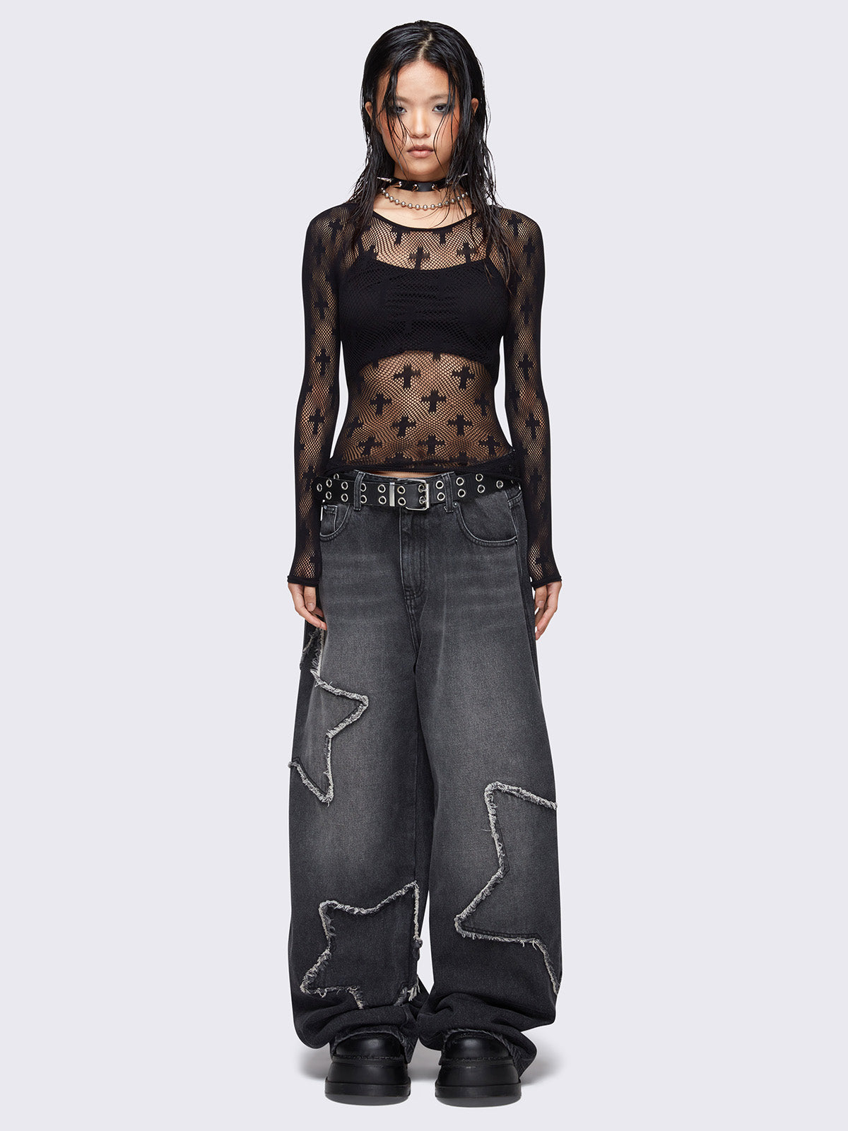 Starburst Black Baggy Jeans for Women - High Waist Loose Fit Distressed Denim Pants | Casual Streetwear, Hip Hop Fashion, Everyday Wear