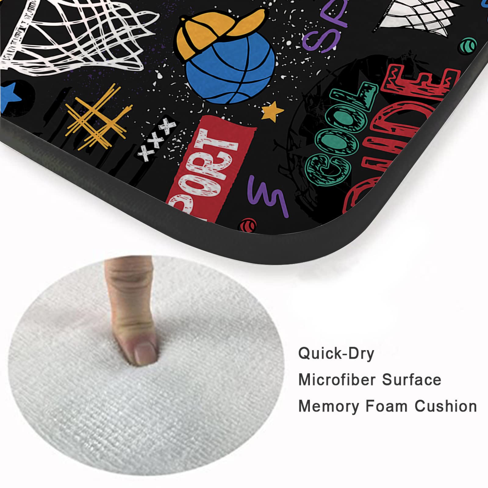 Non-Slip Washable Sponge Rug Pad - Super Soft Extra Thick Floor Mat for Kids Bedroom, Living Room, Bathroom & Dorm | Cartoon Basketball Design for Boys & Girls | Perfect for Playrooms, Game Rooms & Indoor Sports Areas
