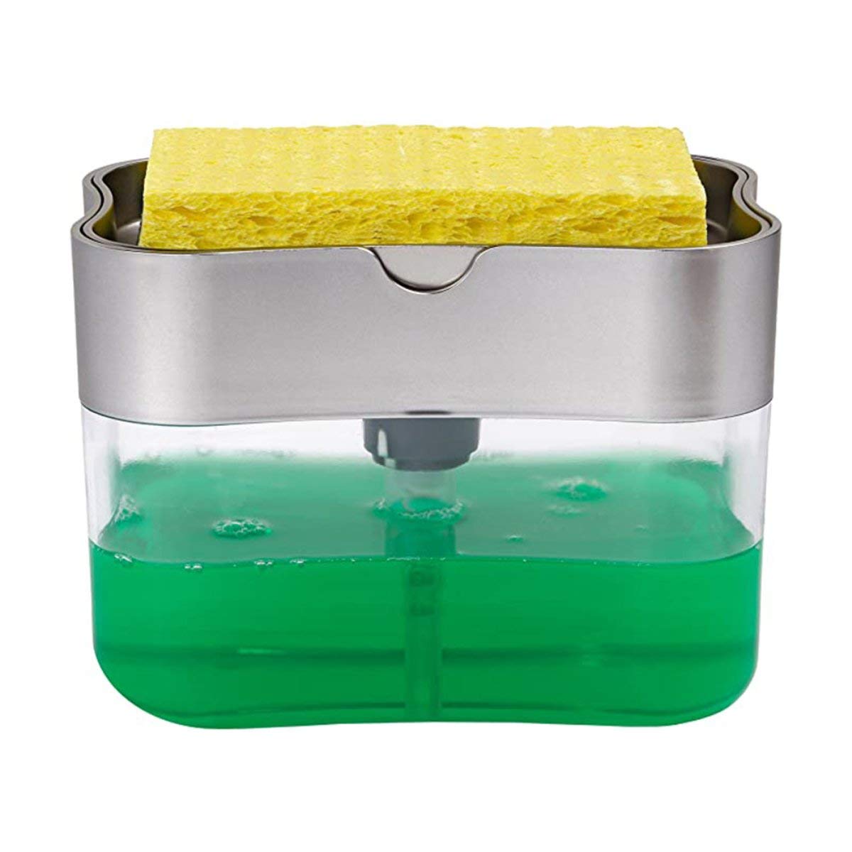 Greewen Manual Press Soap Dispenser for Kitchen - Stainless Steel Liquid Soap Container with Sponge Holder | Perfect for Home, School & Office Use