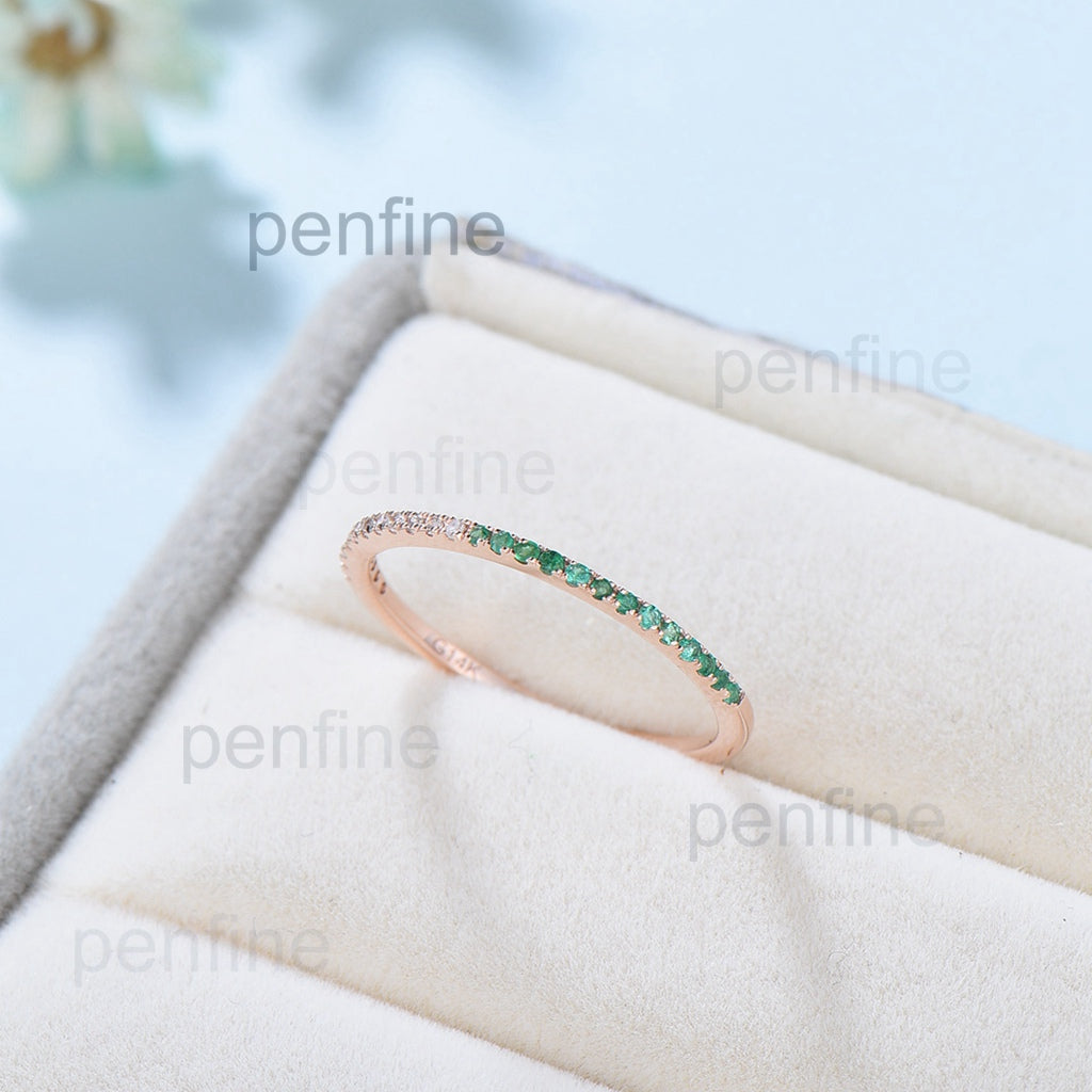 Elegant Emerald & Diamond Half Eternity Wedding Band for Women - Perfect for Bridal Jewelry, Anniversary Gifts & Special Occasions
