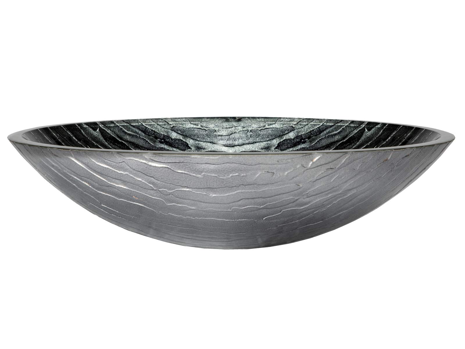 Elegant Silver & Black Streaked Oval Glass Vessel Sink for Bathroom Vanity - Modern Above Counter Bathroom Sink for Contemporary Home Decor