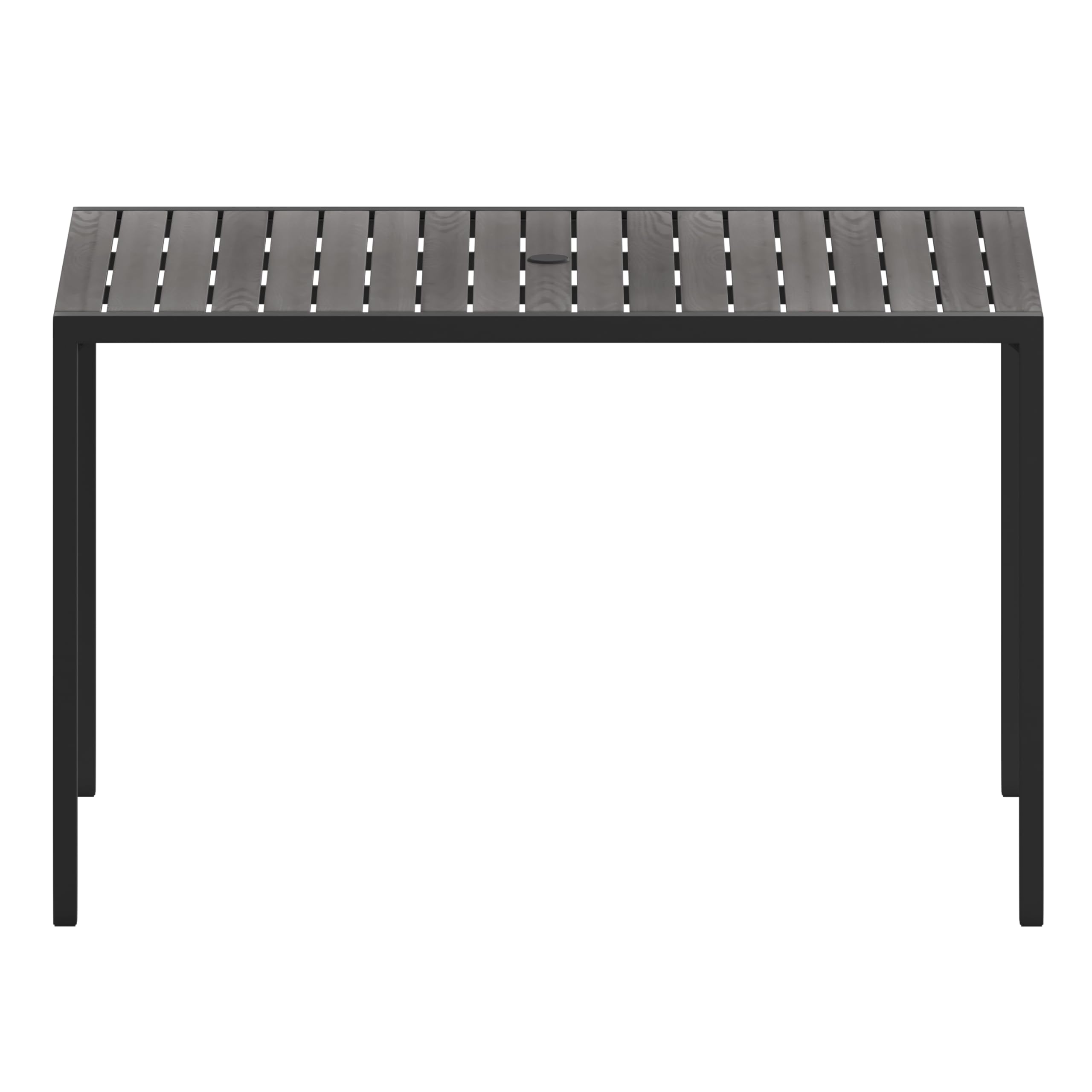 Flash Furniture Lark Commercial Outdoor Steel Dining Table with Umbrella Hole - Gray Wash Faux Teak Poly Slatted Top - Black Frame - 30x48 Inch - Seats 4 Adults - Perfect for Patio, Backyard, Restaurant Outdoor Dining
