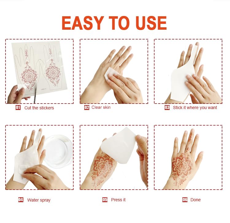 Waterproof Brown Henna Tattoo Stickers for Women - Temporary Hand Tattoos for Weddings, Parties & Festivals | Perfect for Body Art, DIY Decorations & Special Occasions