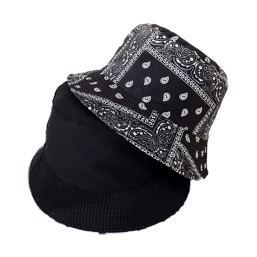 Stylish Blue Bandana Bucket Hats for Women & Men - Black, Red, White Fashion Sun Hats for Fishing, Beach, Skateboarding - Packable UV Protection Caps for Outdoor Activities & Summer Vacations