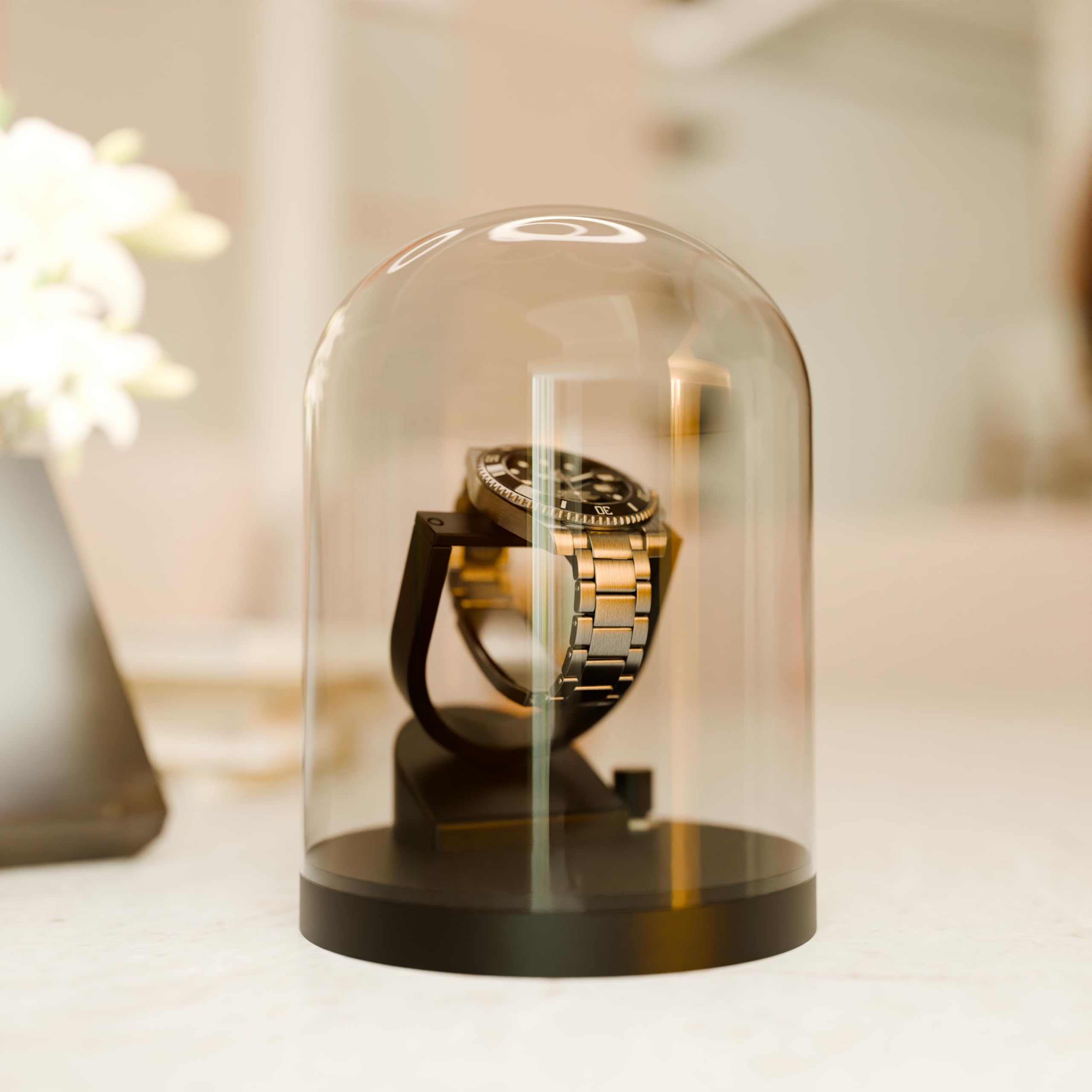 Elestoria Orbit Single Watch Winder - Automatic & Mechanical Watch Winder Box with Gyro Gyroscope Technology for Rolex & Luxury Watches | Clear Transparent Display | Perfect for Watch Collectors & Nightstand Storage
