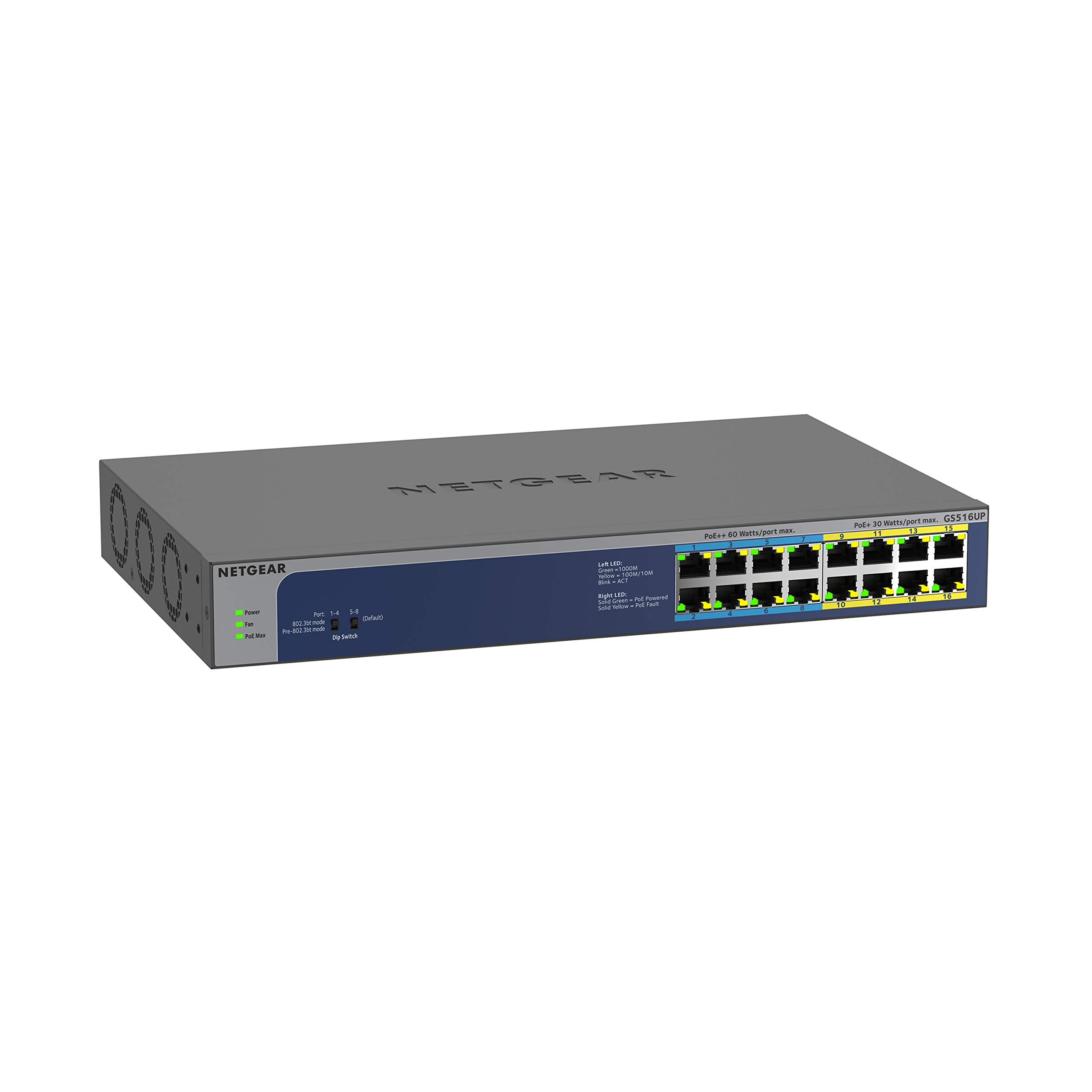 NETGEAR GS516UP 16-Port Gigabit Ethernet Switch with 8 PoE+ & 8 PoE++ Ports | 380W Power Budget | Unmanaged Network Switch for Home Office, Surveillance Cameras & VoIP Phones | Plug-and-Play Setup
