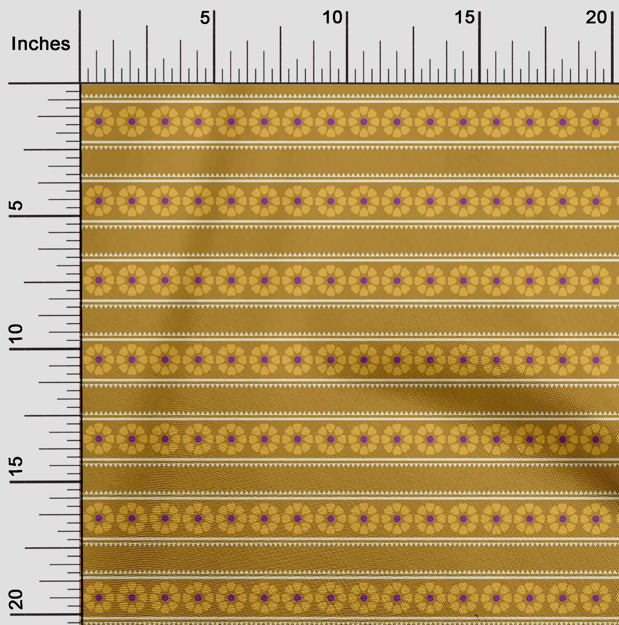 oneOone Polyester Spandex Dark Mustard Floral Print Fabric - 56 Inch Wide Stretch Craft Material for Sewing, DIY Projects, Upholstery & Home Decor