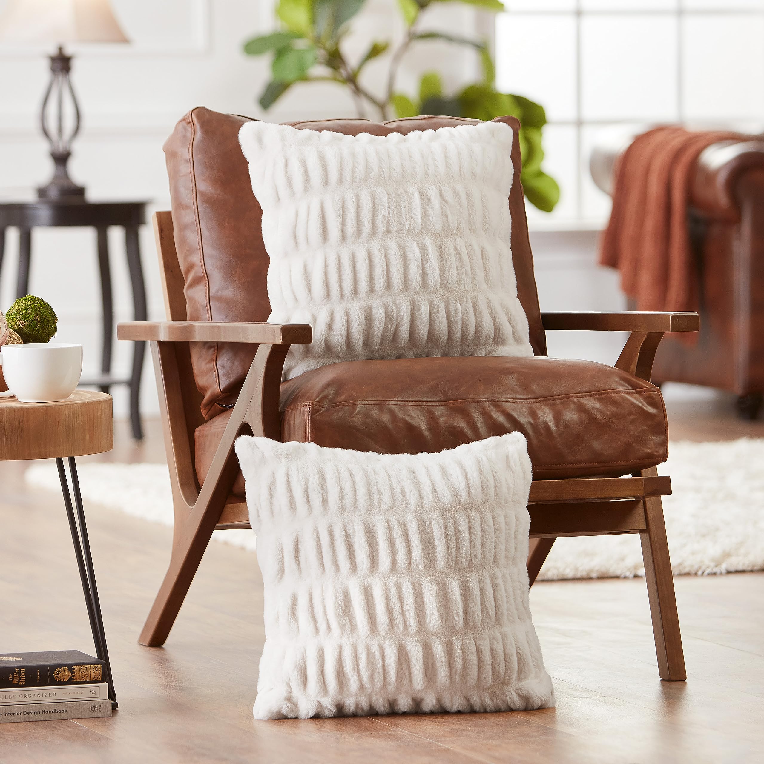Premium Ruched Faux Fur Throw Pillow Covers - Soft Plush Decorative Cushion Covers Set of 2 (18x18 Inches) - Cloud Design for Bed, Sofa & Living Room Decor