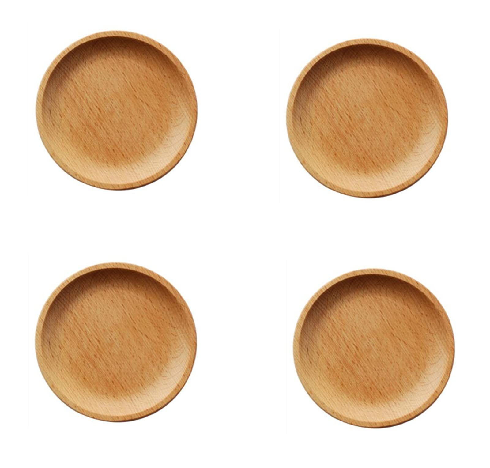 Wooden Dinner Plates 4-Pack - Round Salad Serving Dishes for Kitchen, Perfect for Breakfast Lunch & Dinner
