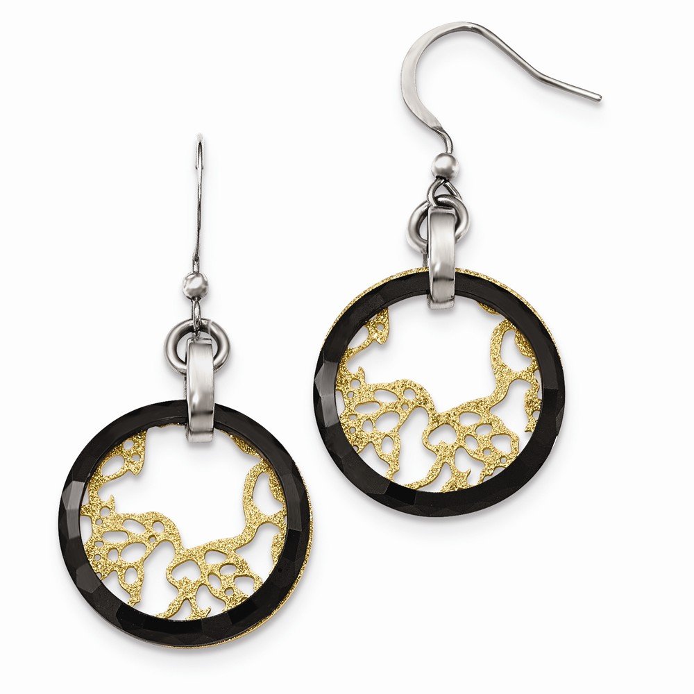 Premium Stainless Steel & Ceramic Earrings - Polished Finish, Laser Cut Design, Yellow IP Plating | Elegant Jewelry for Parties, Weddings & Everyday Wear
