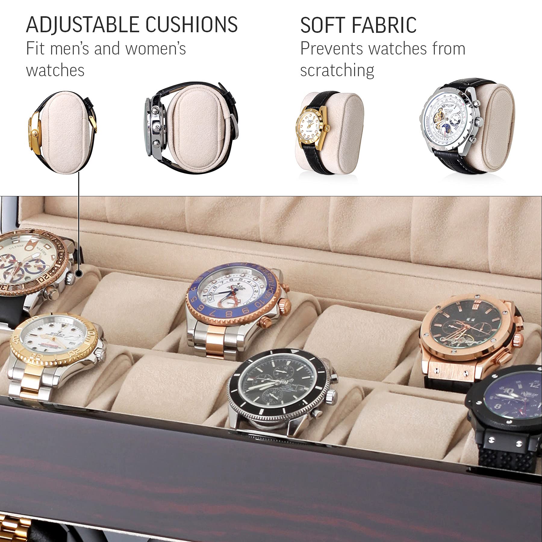Premium Automatic Watch Winder for 3 Watches with 12-Slot Storage Box | Perfect for Automatic Watch Collection, Display & Protection | Home, Office & Travel Use