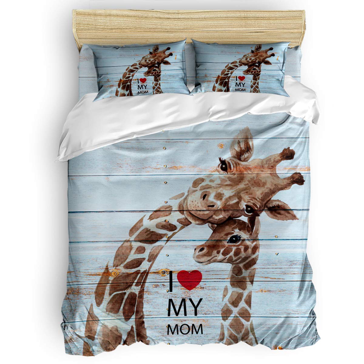 Pink Sky Twin Size Duvet Cover Set - Super Soft Giraffe Animal Print Bedding for Toddler, Kids & Adults | I Love My Mom Theme | Perfect for Nursery, Kids Room & Guest Bedrooms