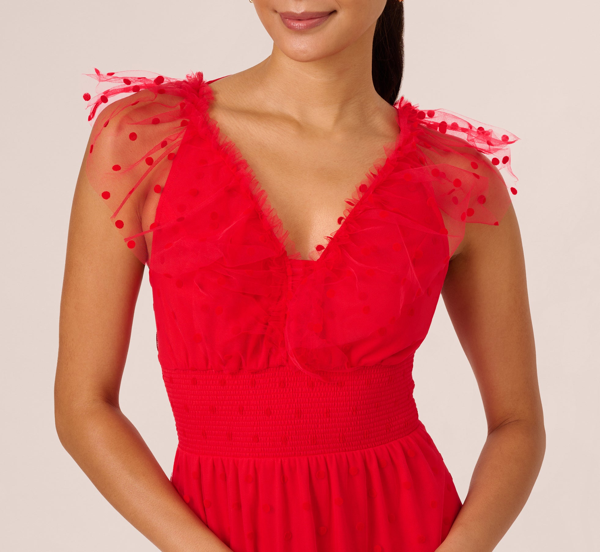 Elegant Red Dot Tulle Ruffle Dress for Women - Perfect for Parties, Weddings & Special Occasions