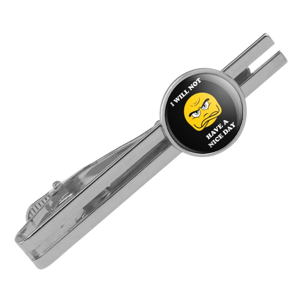 Funny Humor Tie Bar Clip - 'I Will Not Have a Nice Day' Silver Plated Round Tie Tack for Men | Perfect for Weddings, Office, and Gag Gifts