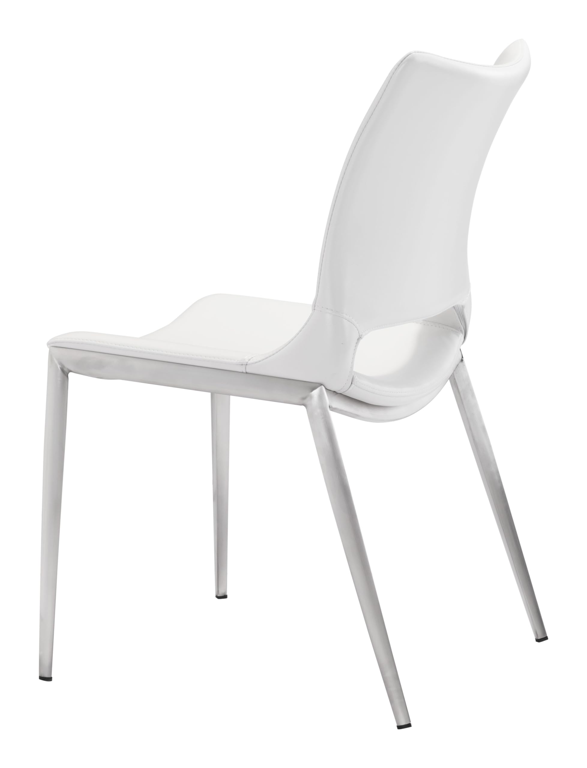 Ace Modern Dining Chairs (Set of 2) - White & Silver Metal Frame - Comfortable Kitchen Chairs for Dining Room, Breakfast Nook, or Small Space