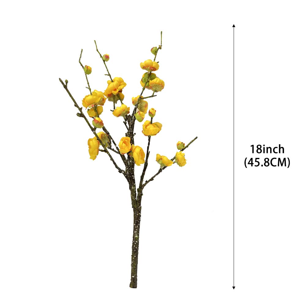 LNGO 3Pcs 18inch Artificial Plum Blossom Wintersweet Bouquet - DIY Chimonanthus Praecox Floral Arrangement for Wedding Centerpieces, Home Decor, Table & Desk Decorations (Yellow) - Perfect for Spring Weddings, Living Room Accents & Office Desk Decor