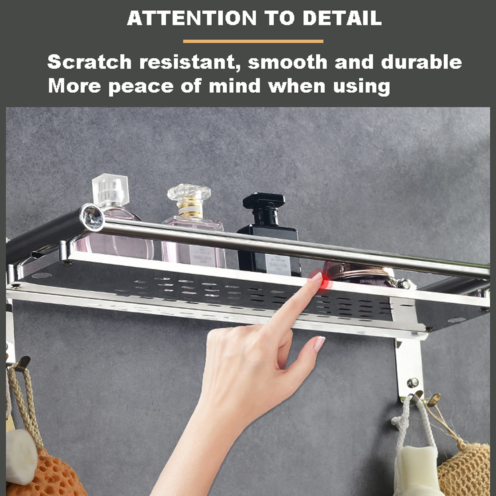 Stainless Steel Double Towel Rail - Wall Mounted Bathroom Storage Shelf & Towel Hanger - 40cm Multifunctional Towel Rack for Bathroom Organization - Perfect for Small Spaces, Apartments & Modern Bathroom Decor
