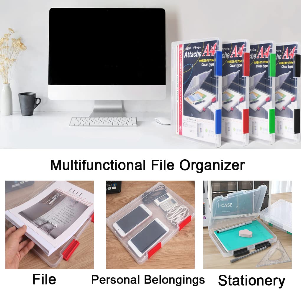 Lemical 4 Pack Plastic Paper Storage Containers - Portable Scrapbook Organizer Box for 8.5x11 Letter & A4 Documents - Perfect for Office, School, Craft Room to Store Files, Photos, Stamps, Cards & Stationery