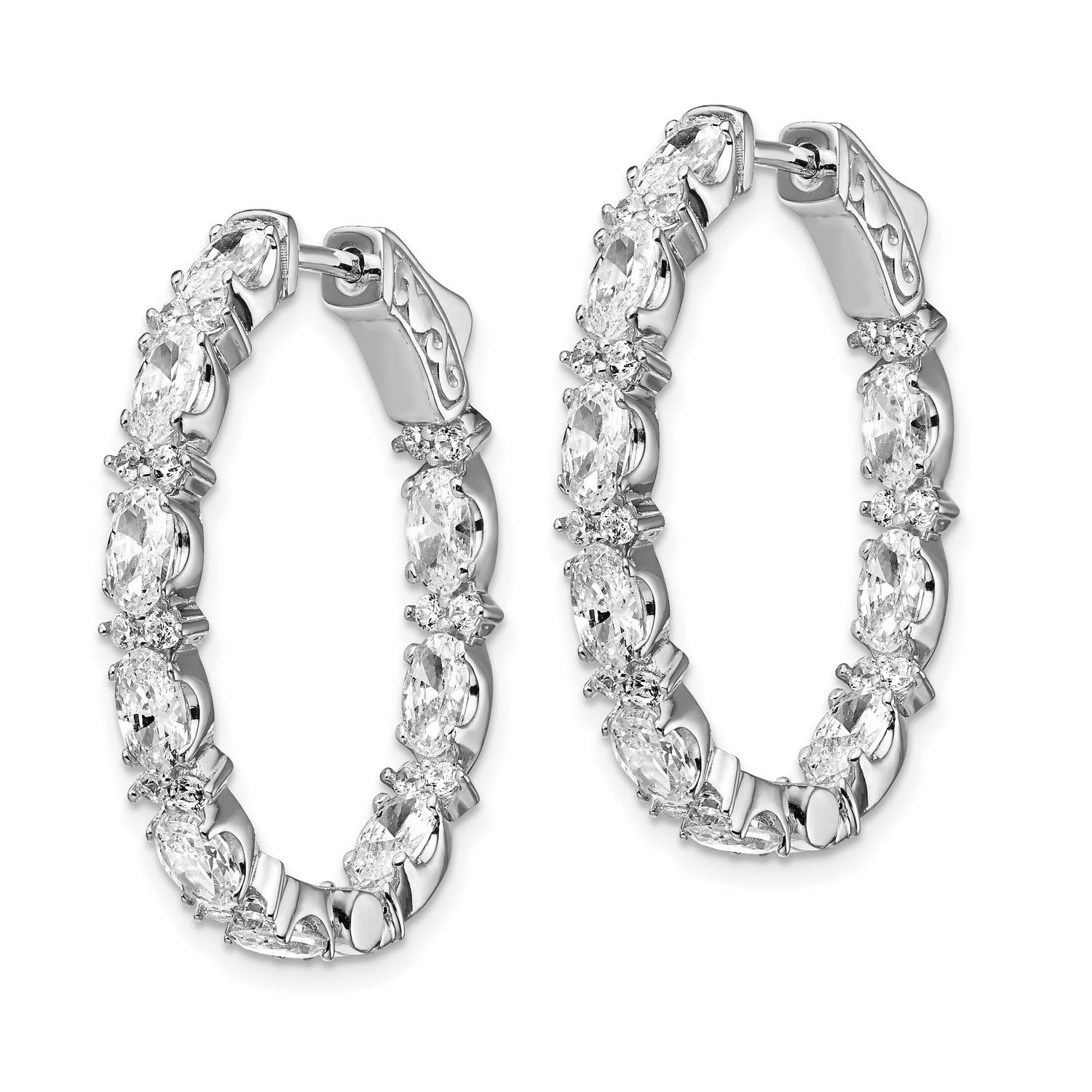 Sterling Silver CZ Oval Hoop Earrings for Women - 29.5x23.9mm Elegant Dangle Drop Earrings for Party, Wedding & Everyday Wear