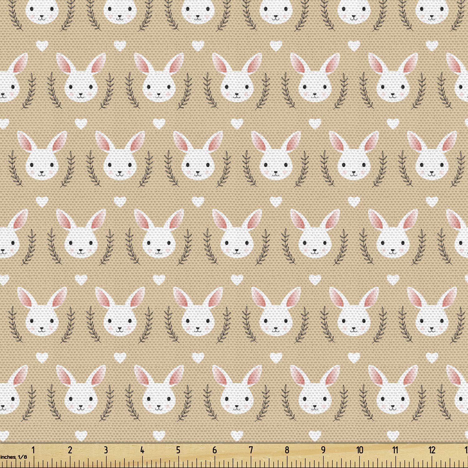 Ambesonne Animal Print Fabric by The Yard - Repeating Rabbit Heads with Long Ears, Brown Tan Upholstery Material for Sofa, Curtains & Home Decor (10 Yards) | Perfect for DIY Projects, Nursery Decor & Farmhouse Style