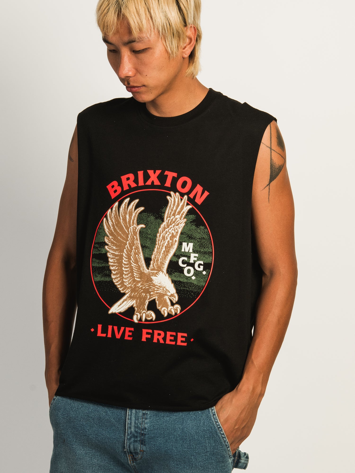 BRIXTON LIVE FREE MUSCLE TANK TOP - BLACK | Men's Sleeveless Workout Shirt for Gym, Running & Summer Outfits