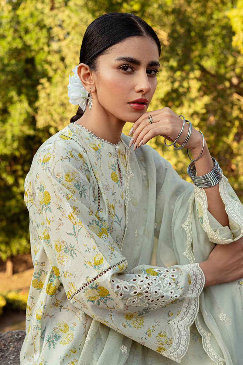 Lime Primrose 3-Piece Lawn Printed Suit for Women - Floral Summer Outfit - Perfect for Casual Wear, Parties & Weddings