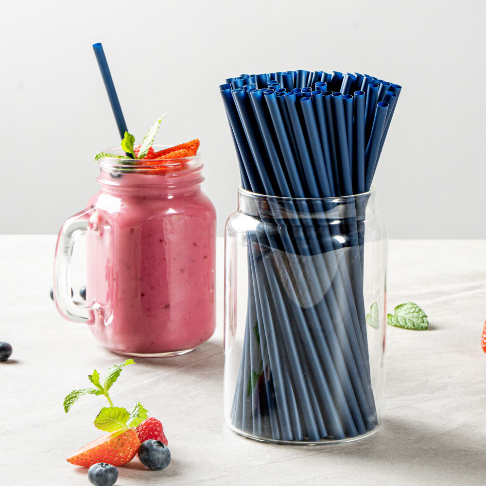Eco-Friendly Compostable PLA/PBAT Plastic Straws - Midnight Blue, 8.25 Inch, 100 Count - Perfect for Restaurants, Cafes & Parties