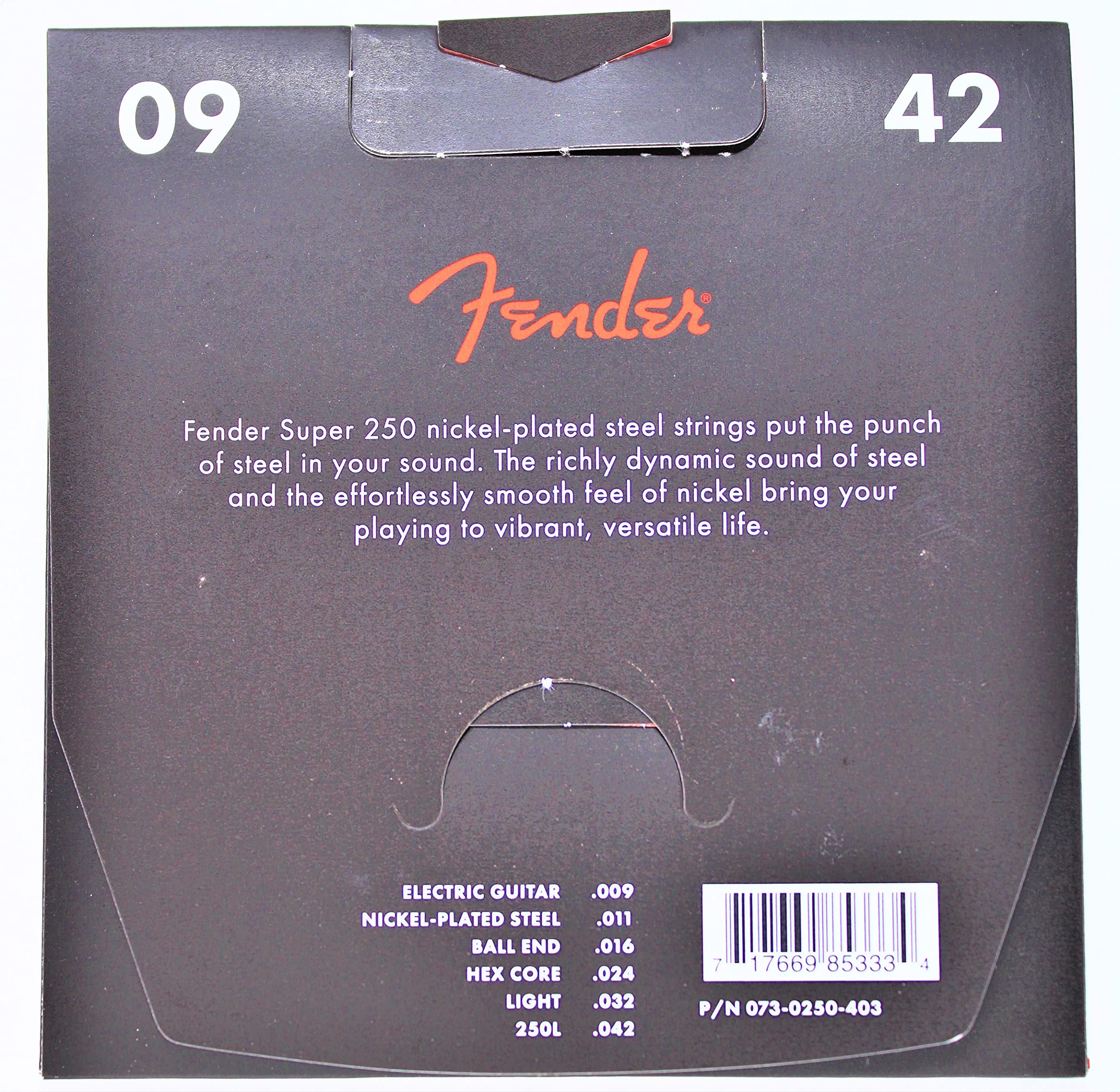 Fender 250L NPS Light 9-42 Electric Guitar Strings 5-Pack - Premium Nickel-Plated Steel for Bright Tone - Perfect for Rock, Blues & Studio Recording