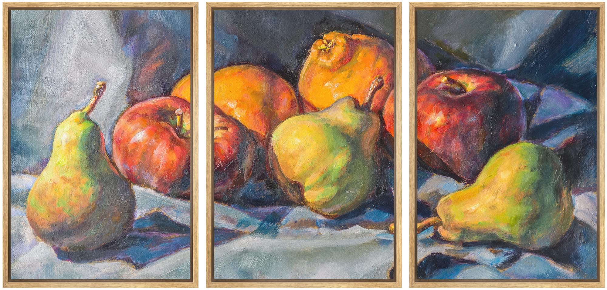 Wall26 - 3 Piece Framed Canvas Wall Art - Fruit Composition Oil Painting - Modern Home Decor Stretched & Framed Ready to Hang - 24