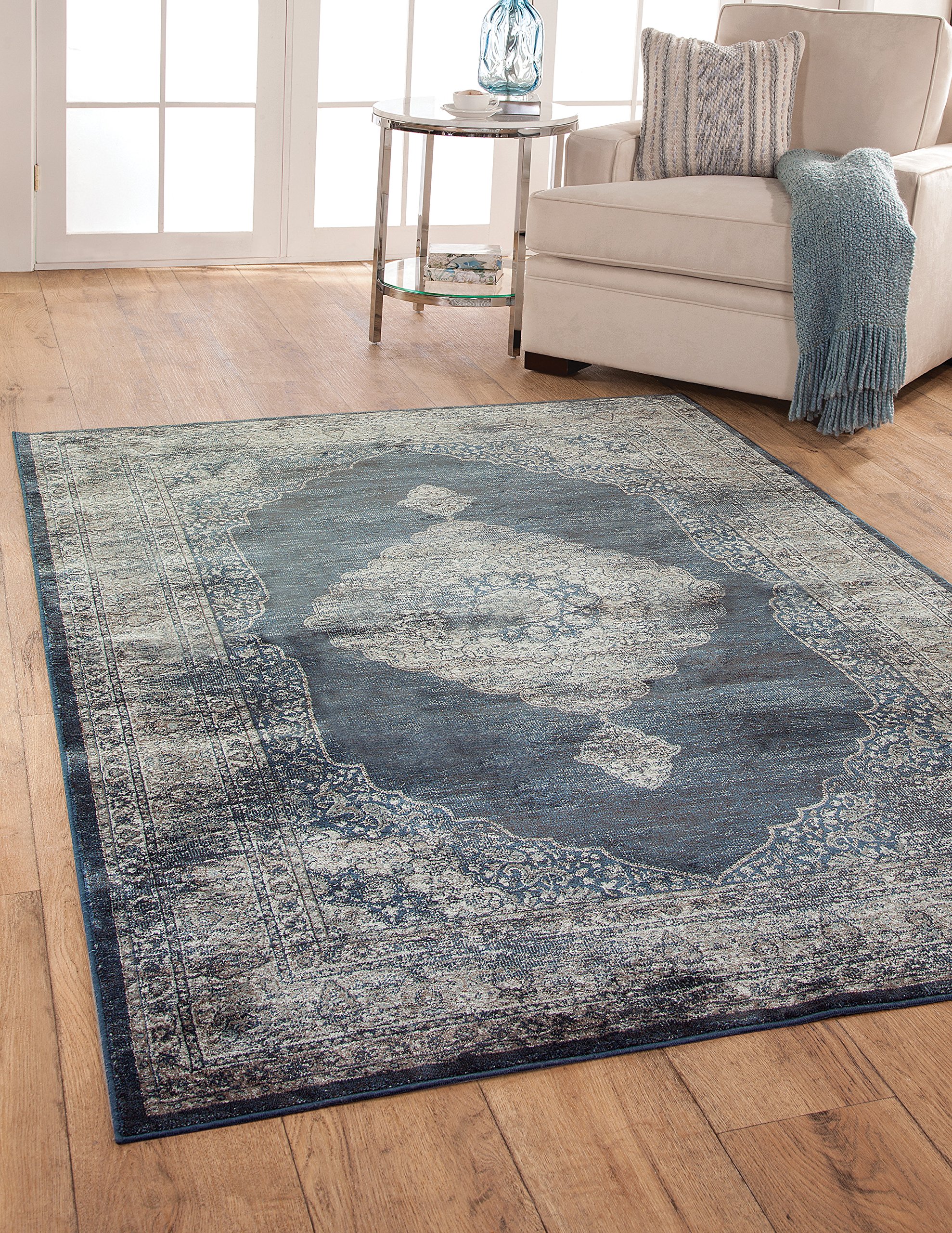 Abacasa Sonoma Navy Blue and Silver Area Rug - Soft Non-Slip Living Room Rug for Bedroom, Dining Room, and Office Decor