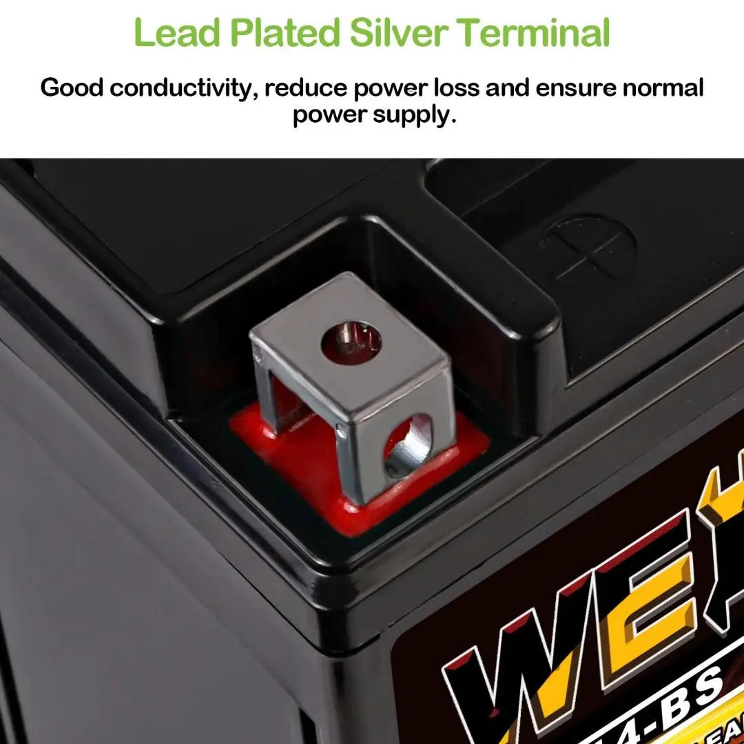 WEIZE YTX14-BS 12V 12Ah AGM Sealed Lead Acid Battery - High Performance, Maintenance Free ATV/Motorcycle Battery - Compatible with Honda, Suzuki, Kawasaki, Yamaha Scooters & Snowmobiles - Perfect for Off-Road Adventures, Winter Riding & Powersports Vehicles