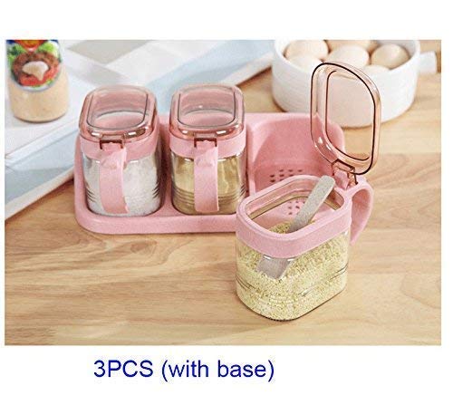 OUTOS 12-Piece Glass Spice Jars Set with Lids & Wooden Spoons - Airtight Kitchen Storage Containers for Salt, Pepper, Herbs - Transparent Seasoning Cruets with Bamboo Base (Pink) - Perfect for Pantry Organization & Cooking Essentials