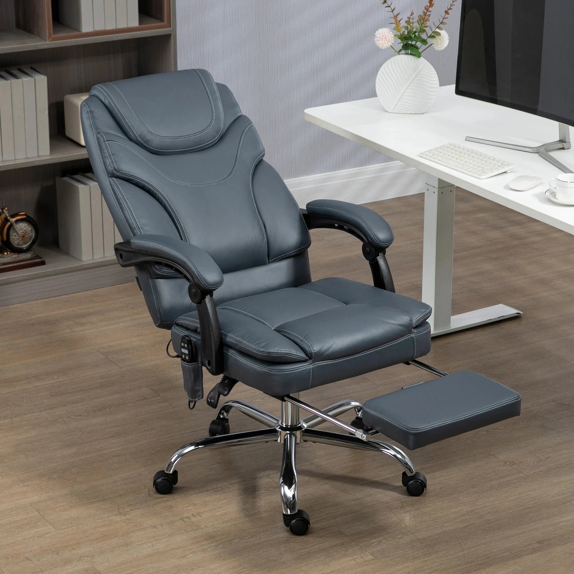 Premium Faux Leather Heated Massage Office Chair with 6-Point Vibration System - Black & Brown Options - Perfect for Home Office, Gaming, and Relaxation